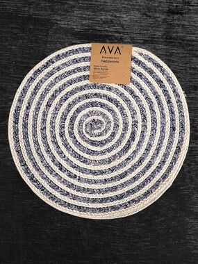 AVA Blue & White Round 15" Braided Placemats - Premium Quality Set of 4